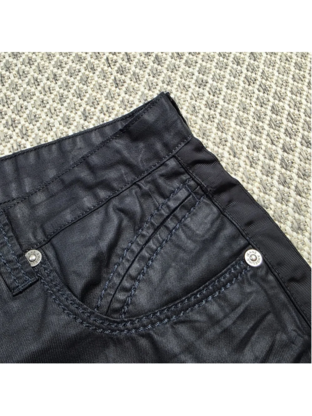Angelino Jeans Black Waxed Coated Cotton Pants Men’s Size 42 x 33 Straight